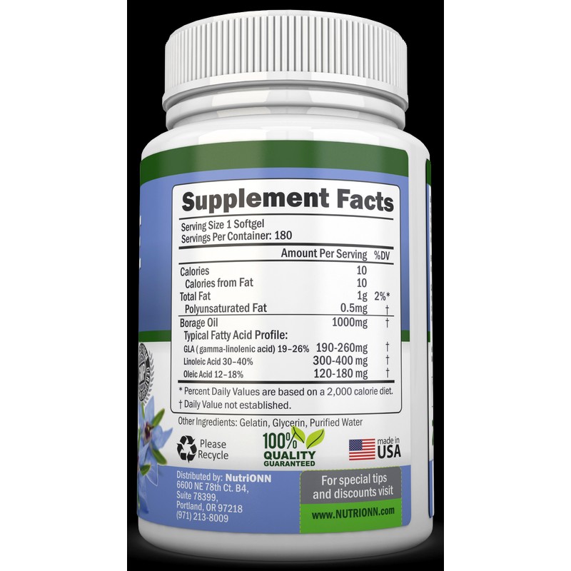 Borage Oil - 1000 mg - 180 Softgels - High