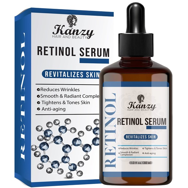 Kanzy Retinol Serum High Strength for Face 2.5% with Hyaluronic Acid Serum for Face and Skin with Vitamin E, Anti Aging, Anti Wrinkle Facial Serum Moisturizer Reduce Dark Circles 30ml