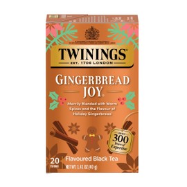 Twinings Gingerbread Joy Black Tea Individually Wrapped Bags, 20 Count (Pack of 1), Ginger & Cinnamon, Caffeinated, Enjoy Hot or Iced | Packaging May Vary
