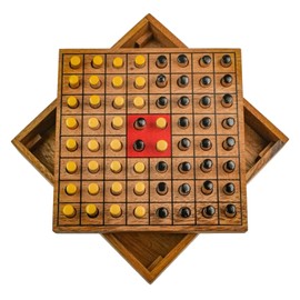 LOGOPLAY Turn the Stone - Small Travel Game 14 x 14 cm - Conquer the Stone - Strategy Game - Thinking Game - Wooden Board Game for 2 Players