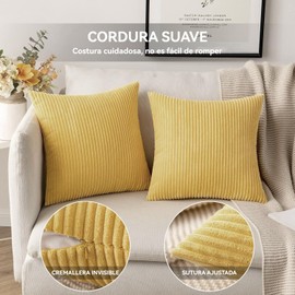 Jesir 2 Fundas de cojín Decorativas,Suave Cojín Cuadrado Bohemio a Rayas,Funda de cojín de Pana para sofá,45x45 cm (Oro-2)