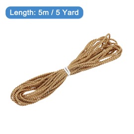 sourcing map Twisted Cord Trim, 5 Yard 2mm 3-Ply Twine Braided Rope Shiny Thread String for Craft Gift Bag Curtain Christmas Decor, Deep Gold - 5m