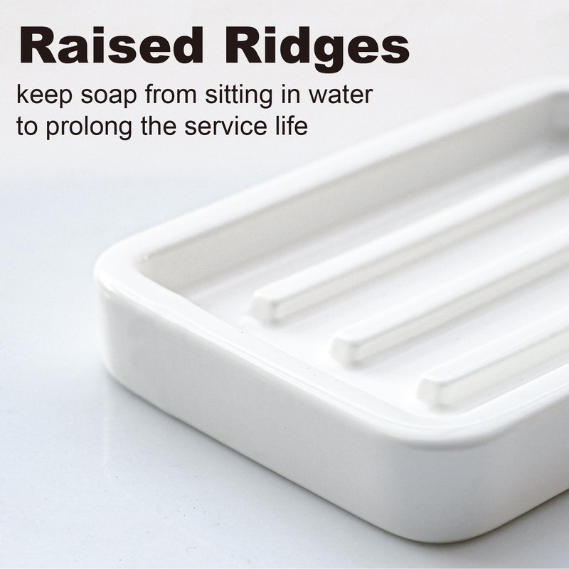 Matte Ceramic Soap Dish with Raised Ridges, Rectangular Soap Holder