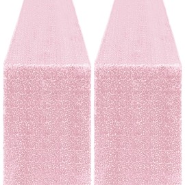 Yblut 2 Packs 12 x 72 inches Sequin Table Runner, Pink Glitter Table Runner for Birthday Party Supplies Wedding Engagement Baby Shower Holiday Celebration Event Decorations