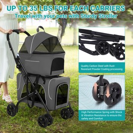 Multi-Purpose Dog Stroller for Small Dog with Detachable Carriers, Durable Steel Frame with Wheels, Cat Stroller Dog Trolley for 2 Dogs Cats, Durable 600D Oxford Cloth -Grey