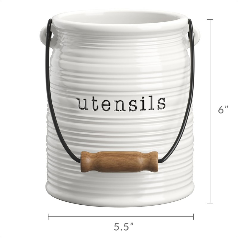 Barnyard Designs Ceramic Farmhouse Kitchen Utensil Holder for Countertop, Decorative