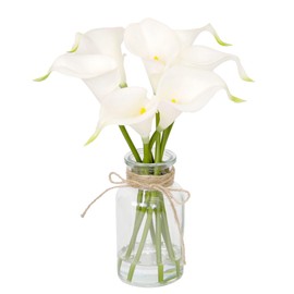 Muhanjia Artificial Flowers Calla Lily in Glass Vase with Faux Water,7Pcs Artificial Calla Lily Flower Real Touch Latex Flowers for Centerpiece Table Decorations Counter Decor(White Calla Lily)