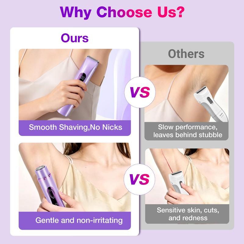 2-in-1 Bikini Trimmer for Women, Electric Razor, Waterproof Bikini Shaver