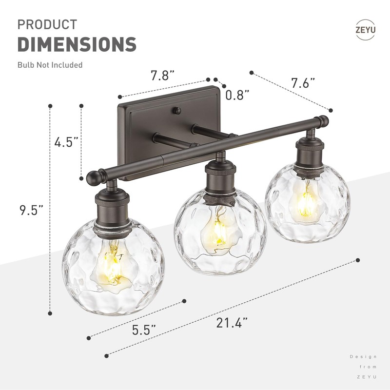 zeyu Farmhouse 3 Light Vanity Lighting, 21.4'' Bathroom Mirror Wall