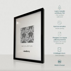 Modery Picture Frame A4 Black for Photos and Posters, Wooden Frame for A4 Sheets (A4, 21 x 29.7 cm, Black)