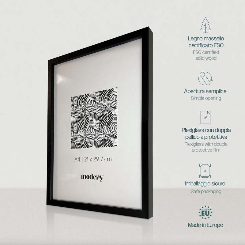 Modery Picture Frame A4 Black for Photos and Posters, Wooden