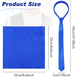 2 Pieces Royal Blue Formal Necktie and Pocket Square Sets Solid Satin Mens Ties Slim Tie and Pocket Handkerchief Set Wedding Necktie for Groom Gift Box