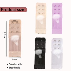 Lethiemta 3PCS Bra Extenders, Stainless Steel Hook Stretchy Women's Bra Extenders, Soft and Comfortable Bra Strap Extender with 2 Hooks 3 Row Bra Extension for Girls (Black-2 Hook)