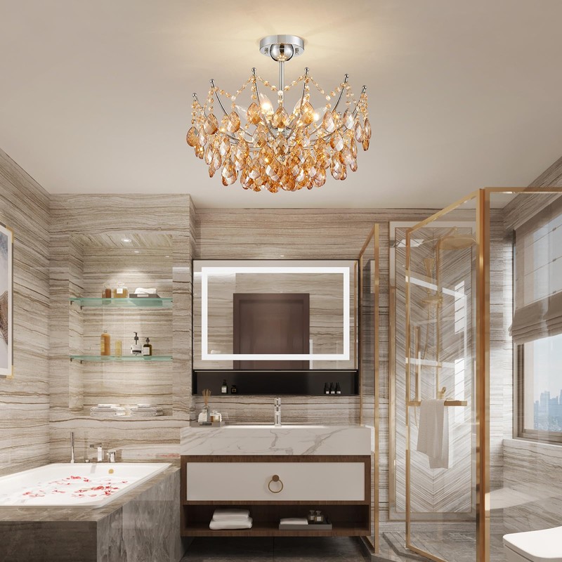 Crystal Ceiling Light Fixture, Modern Semi Flush Mount Ceiling Light,