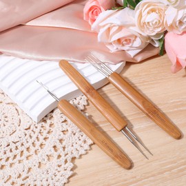3 PCS Crochet Needles for Hair, Crochet Needles 0.5mm Dreadlocks Crochets Hooks with Bamboo Handles Braid Hair Dreadlocks Needle Weaving Chrochet for Braid Craft (1 Hook 2 Hooks 3 Hooks)
