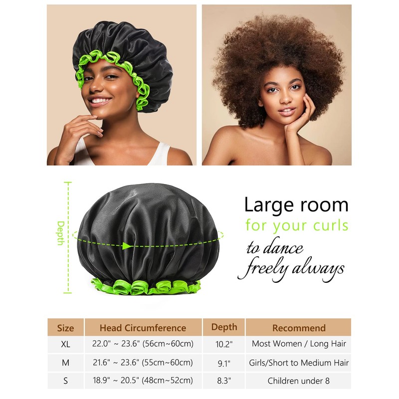 mikimini Black Shower Cap 1 Pack, Reusable, Double Layers Waterproof