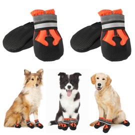 4 PCS Dog Boots Paw Protector,Waterproof Dog Shoes with Reflective Straps,Adjustable Washable Non-Slip Dog Shoes,Dog Boots for Injured Paws, Outdoor Walking Boots (Orange, XL)