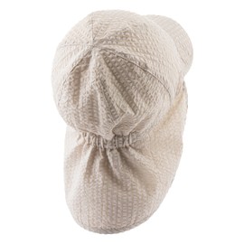 Sterntaler Peaked Cap Neck Stripes – Boys Hat Made of Seersucker Striped – UV Protection 50+ Summer Hat with Neck Protection – Sun Hat – Baby and Children's Headgear for Tying, beige, 49