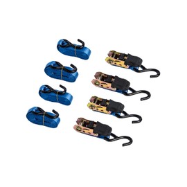 Ratchet Straps Tie Down 1,500 Lbs Break Strength, 15 Ft Heavy Duty Staps Motorcycle and Cargo on Car, Truck, Trailer - Soft Loop Straps, Car and Truck Accessories, Color Blue, Package of 4.