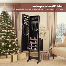 Giantex Jewelry Cabinet with Full-Length Mirror, Standing Jewelry Armoire Organizer with 64 Earring Slots, 20 Necklace Hooks, 72 Ring Slots, 4 Storage Shelves, 3 Angle Adjustable, Espresso