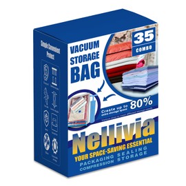 Nellivia 35 Pack Vacuum Storage Bags with Pump, Compression Space Saver for Comforters, Bedding, Blanket Storage, Vacuum Seal Bags for Clothing, Luggage and Closet Organizer, Safe Poly Material