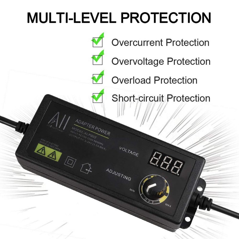 AlloverPower 3V - 24V 1.5A 36W Universal Adjustable DC Power