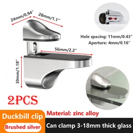 Ctyjia 2 PCS Adjustable Glass Shelf Brackets, Glass Clips, Zinc Alloy Glass Shelf Support, Glass Clamp Bracket, Glass Brackets Supports for 3-18 mm Thickness Glass