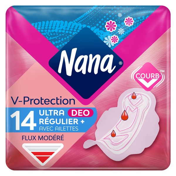 Nana Ultra Regular Plus Deodorant Sanitary Pads with Wings - Moderate Flow - 14 Napkins in Single Pocket