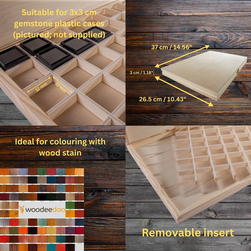 WooDeeDoo Shallow Slim Wooden Box With Clasp | 70 Compartments