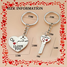 AOOGON Set of 2 Couple Key Chains, Love Heart Key Locks Lover Gift, I Love You with Red Heart Keyring Set for Valentine's Day, Birthday, Gifts, Graduation, As The Pictures Show