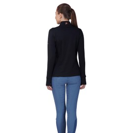 Preto Maglia termica da donna, a maniche lunghe, per atletica, abbigliamento equestre e attrezzatura per equitazione (nero/acqua), Nero/acquamarina., Large Di Più