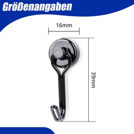 Pack of 16 Magnetic Hooks, Extra Strong Black 10 kg+, 16 mm Neodymium Magnetic Hooks, Rotatable Magnetic Hooks, Magnets with Hooks, Strong Magnets Hooks for Hanging, Camping, Van, Office, Hanging,