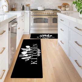 Kitchen Rugs Mats for Floor 2 Piece,Spoon Knife Fork Print Kitchen Mats Cushioned Anti Fatigue,Washable Non Slip Soft Kitchen Area Rug Floor Mat for Kitchen,Laundry Room and Hallway 20x28+20x47 Inch