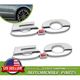 Performance 2 Silver 5.0 Emblem Mustang GT Right Left Fender Badge 2011-2025 Set Pair Coyote