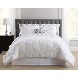 HNU 8 Piece Super Soft Plush Lightweight Farmhouse Comforter Set King Size Pintuck Pinch Pleat Design | All Seasons Aesthetic Bedding Decorative Pillows Bright White Color Cozy Warm Rich Luxury Look