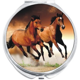 NewCharms Brown Horses Compact with Mirrors - Perfect for your Pocket or Purse