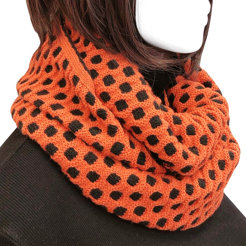 Bowbear Two Tone Warm Winter Knit Infinity Scarf, Orange &