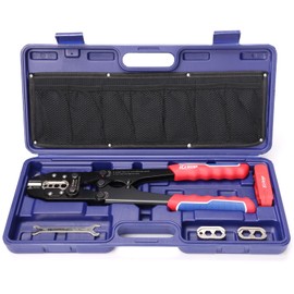 iCrimp Battery Cable Lug Crimping Tool Set includes Cable Lug Crimper, Cable Stripping Tool, and Interchangeable Jaws for AWG 8,6,4,2,1,1/0,2/0,3/0, and 4/0