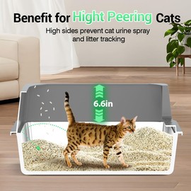Extra Large Stainless Steel Cat Litter Box with High Sided Walls for Big Cats, Anti Urine Leakage, Odorless and Easy Cleaning, for Healthy Cats, Includes Foot Pad & Scoop - XXL Litter Box