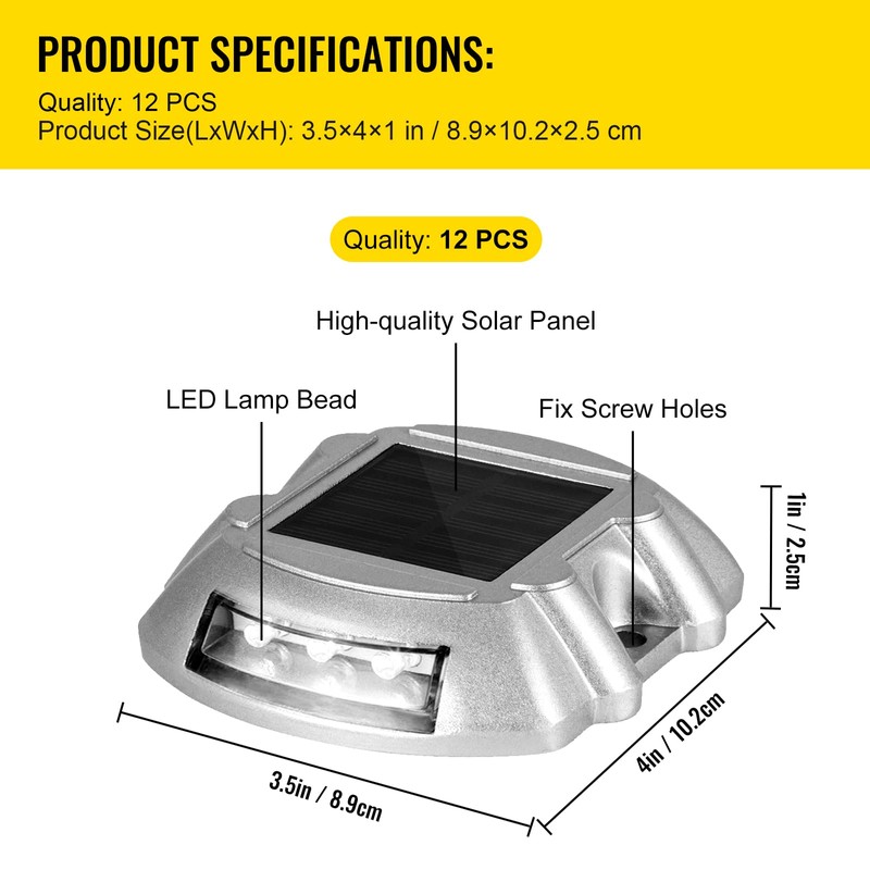 VEVOR Solar Driveway Lights - 12 Pack Bright White Waterproof