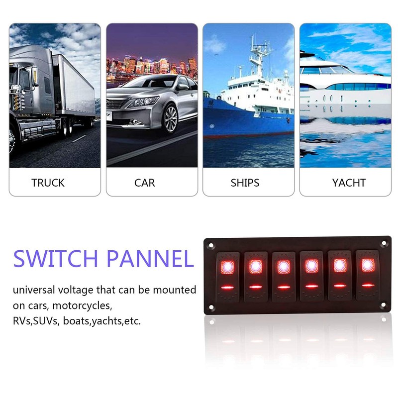 Garfour Marine Red 6 Gang Boat Switch Panel 5 Pin