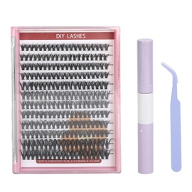 DIY Lash Extension Kit 240pcs Individual Eyelash 10‑16mm Clusters Eyelash Extension Kit with 2ml Lash Bond Seal Tweezers 40D