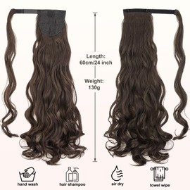 Dcbaboo Ponytail Extension, Ponytail Hairpiece, Braid Extensions, Wavy Long, 60 cm, Wrapped Ponytail Hair Extension, Clip-In Synthetic, Fake Braid, Wavy Hair Extension, Medium Brown