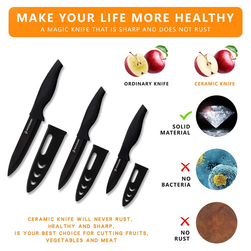 Magiware 6-Piece Paring Knife Set with Sheaths-Ceramic Blade Sharp Rust