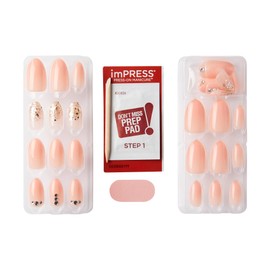 KISS imPRESS No Glue Press-On Nails Natural Color, Rhinestone Accents, Includes 30 Nails, Prep Pad, 1 Manicure Stick, 1 Mini File - Beloved
