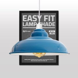 Modern Industrial Metal Ceiling Light Shade 32cm Curved Easy Fit Pendant Lamp Shade with Free Reducer Plate for Living Room (Sky Blue)