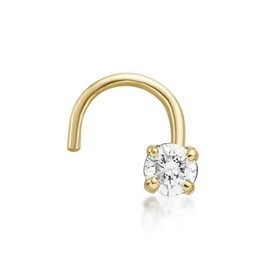 Lavari Jewelers 0.025 Carat Genuine Diamond Curved Screw Nose Ring for Women in 14k Yellow Gold 20 Gauge