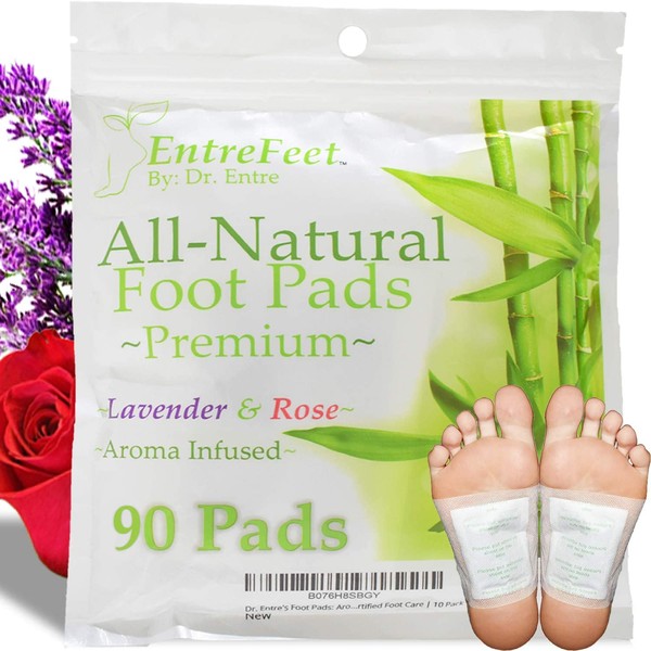 Dr. Entre's Foot Pads: Organic All Natural Formula for Impurity Removal, Pain Relief, Sleep Aid, Relaxation | Aroma Infused 90 Pack Free Foot Care E-Book Included