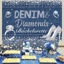 kreat4joy Denim and Diamonds Party Decorations, Denim and Diamonds Bachelorette Backdrop Banner for Bridal Birthday Wedding Engagement Photography Background 5 x 3 Ft