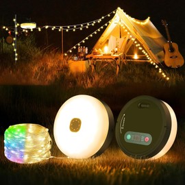 Crebeau Camping String Lights, 10M Outdoor String Lights with 8 Lighting Modes, 4/6/8 Hours Timer, Camping Lanterns for Power Outages, Type-C Fast Charging, Portable 2 in 1 Camping Lights for Camping